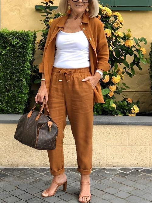 Ensemble Fluide Chemise Boutonnée Manches Longues et Pantalon