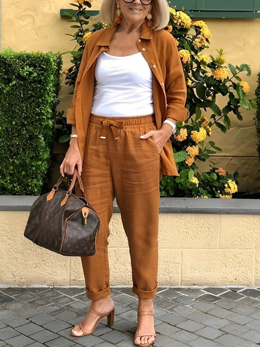 Ensemble Fluide Chemise Boutonnée Manches Longues et Pantalon