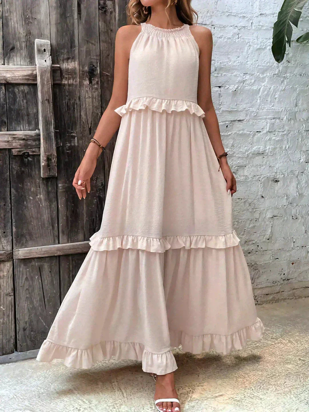 Pauline Laurent® | Robe longue volantée à col licou