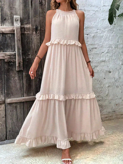 Pauline Laurent® | Robe longue volantée à col licou