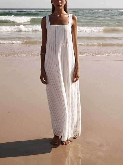Robe à imprimé rayé et encolure carrée