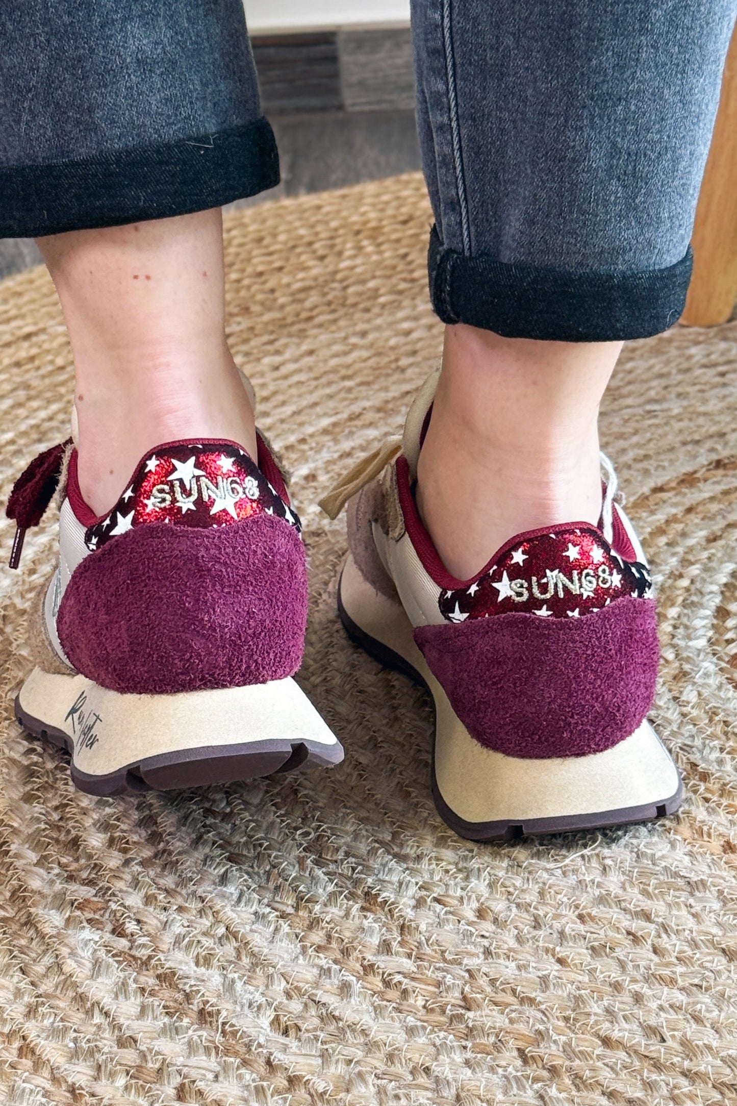 Baskets Compensée Sun68 Beige/Bordeaux