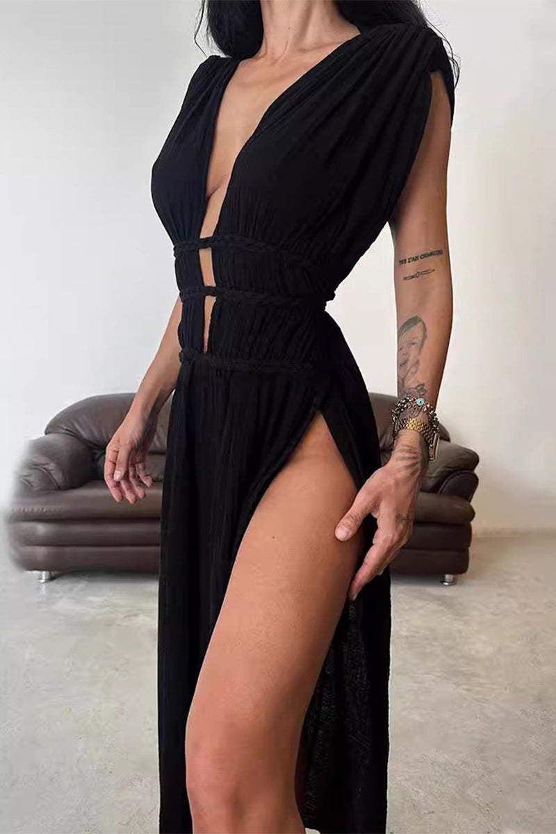 Robe de plage bohème à col en V et fente