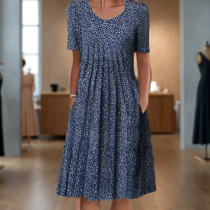 Robe ample à encolure ronde, manches trois-quarts et imprimé