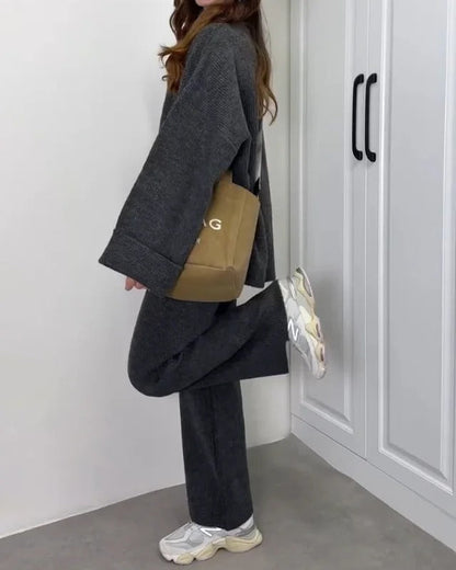Ensemble deux pièces décontracté pull ras du cou et pantalon
