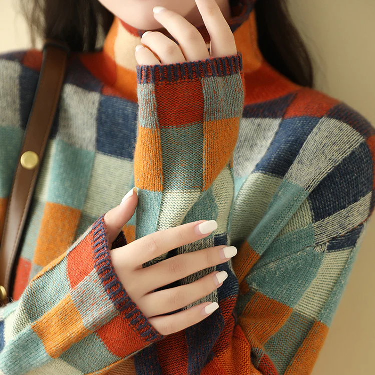 Pull à carreaux colorblock confortable pour un style quotidien