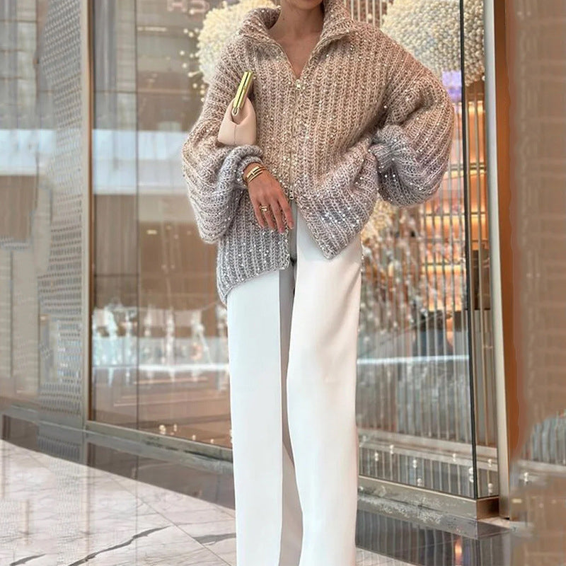 Cardigan en tricot scintillant avec sequins pailletés