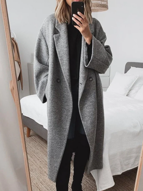 Manteau long élégant ample à double boutonnière