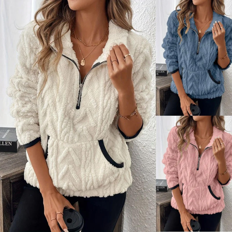 Sweat-shirt douillet à demi-fermeture éclair