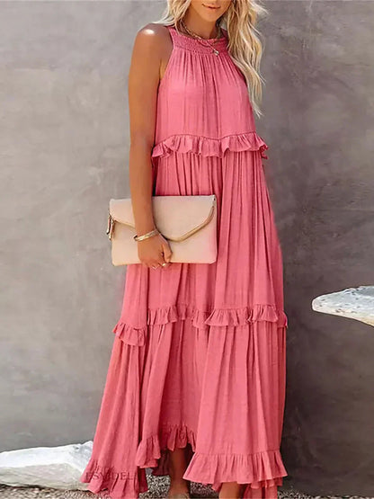Pauline Laurent® | Robe longue volantée à col licou