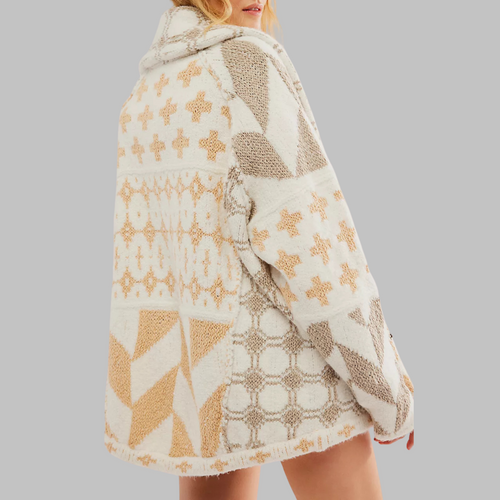 Veste Douillette et Souple avec Motifs Géométriques Modernes