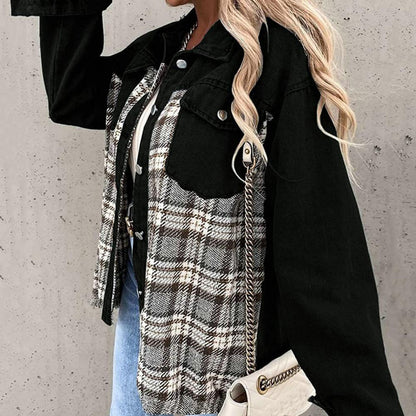 Veste à carreaux chic avec col classique pour femme