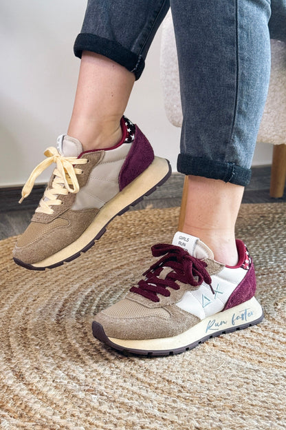 Baskets Compensée Sun68 Beige/Bordeaux