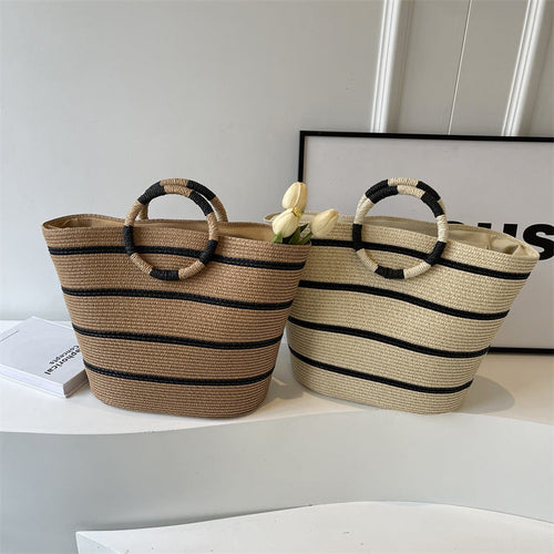 Sac fourre-tout en fibre naturelle à rayures