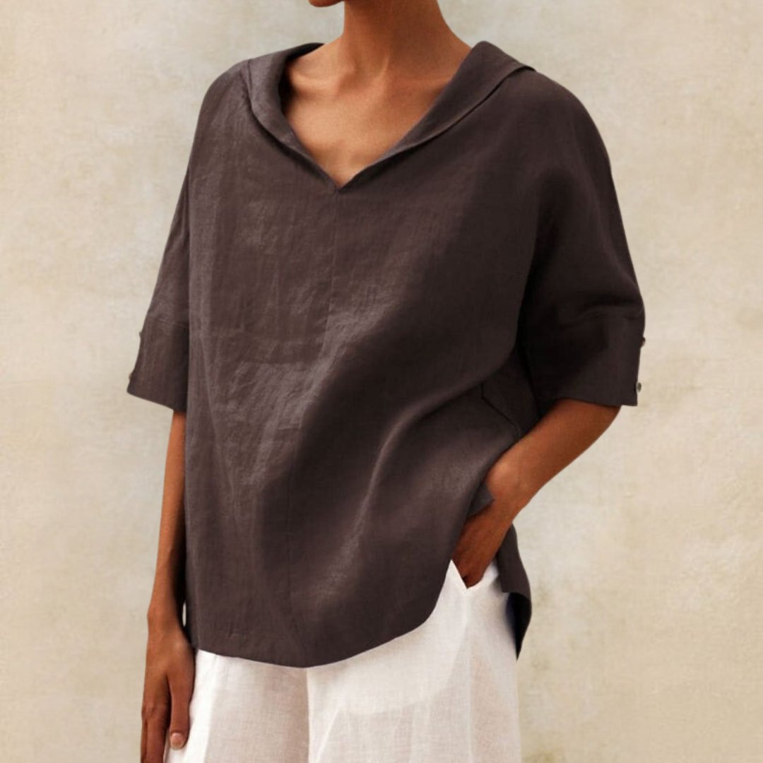 Blouse légère en lin à col en V pour femmes