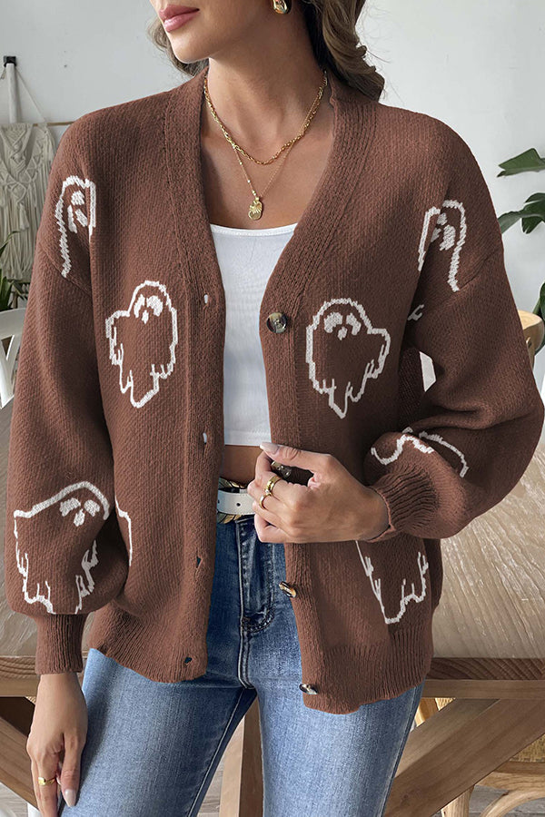 Pull en maille à boutons fantôme d'Halloween douillet