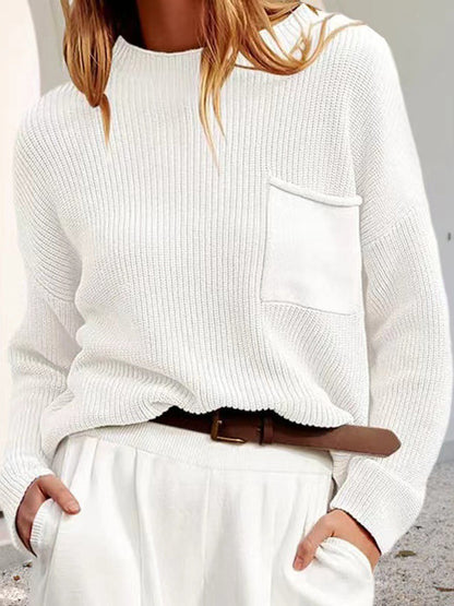 Pull tricoté décontracté et confortable avec poches