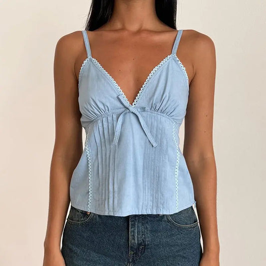 Chic crop top avec décolleté en V et nœud ajustable