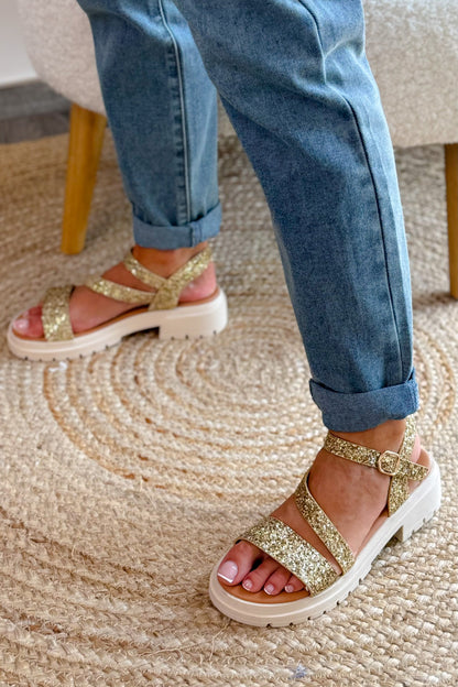 Sandales Nelissa Paillettes Doré