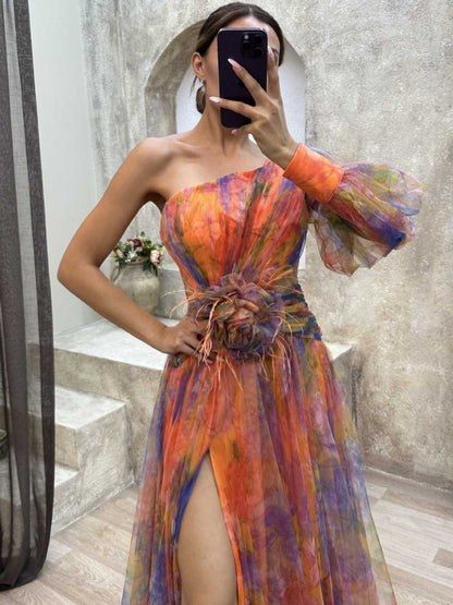 Robe Longue Asymétrique à Fleurs Kayla