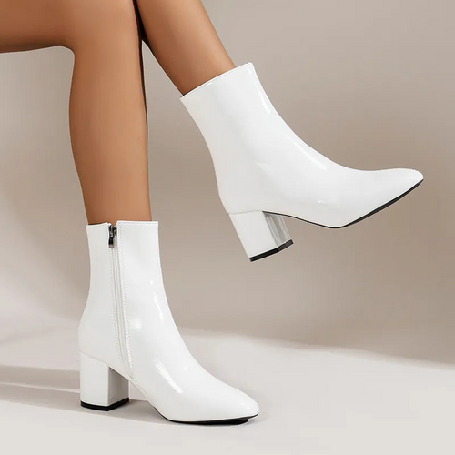 Bottes Ankle à Talon Chunky en Cuir Luxe pour Femme