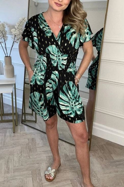 Combinaison Fleurie à Pois avec Poches Style Décontracté