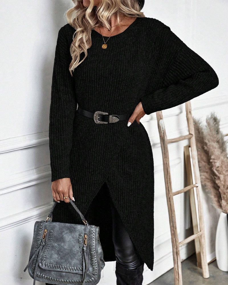 Robe Pull Midi Élégante Asymétrique À Manches Longues Pour Femmes