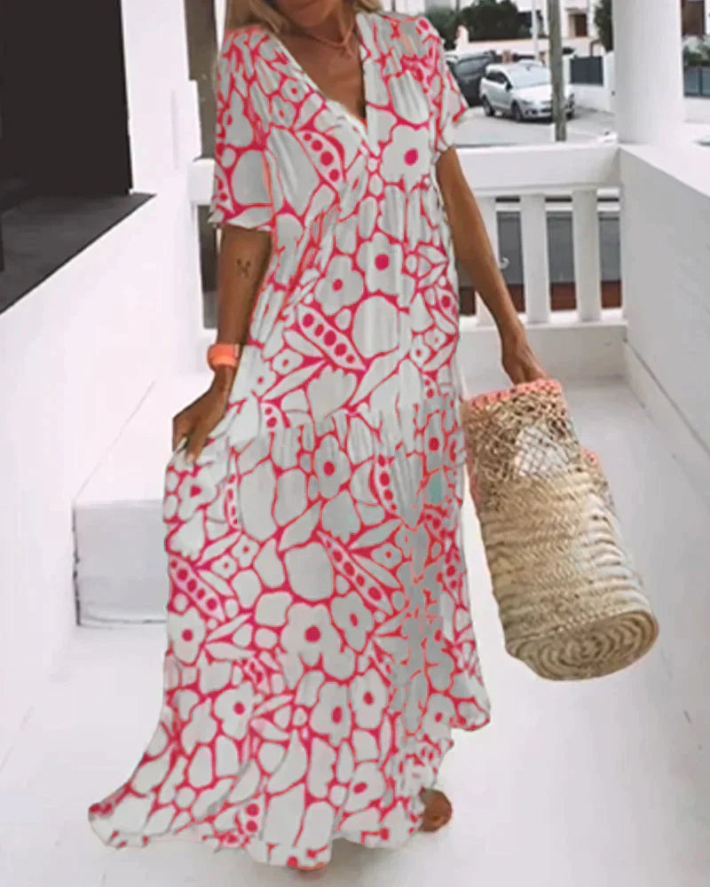 Robe Ample à Imprimé avec Décolleté en V - 💖 SPÉCIAL FÊTE DES MÈRES 👩‍🦳