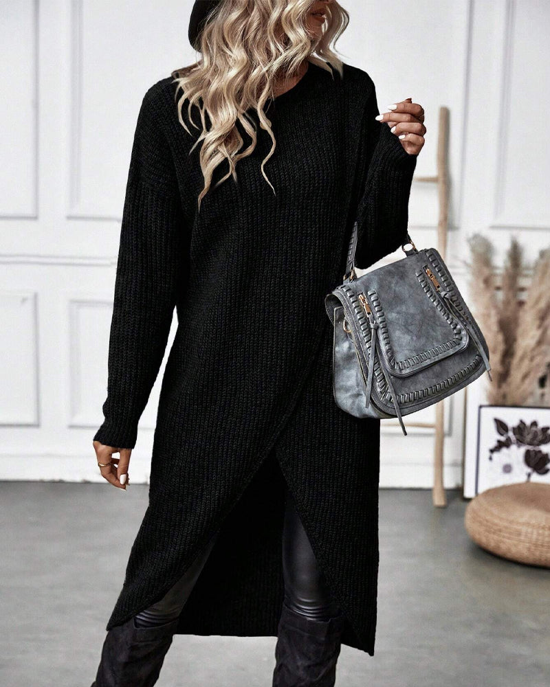 Robe Pull Midi Élégante Asymétrique À Manches Longues Pour Femmes