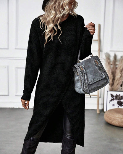 Robe Pull Midi Élégante Asymétrique À Manches Longues Pour Femmes