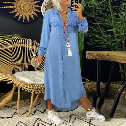 Terenza™ - Robe maxi à manches longues en denim