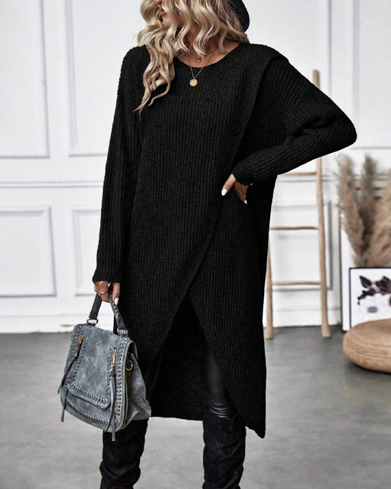 Robe Pull Midi Élégante Asymétrique À Manches Longues Pour Femmes