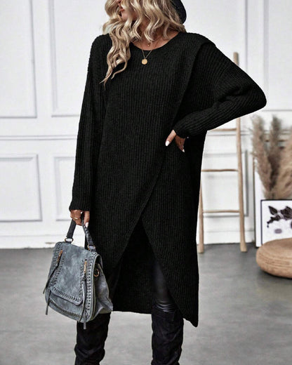 Robe Pull Midi Élégante Asymétrique À Manches Longues Pour Femmes
