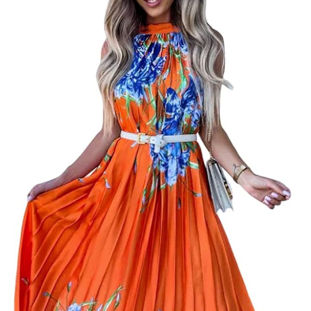 Pauline Laurent® | Maxi-robe fleurie à plis plissés