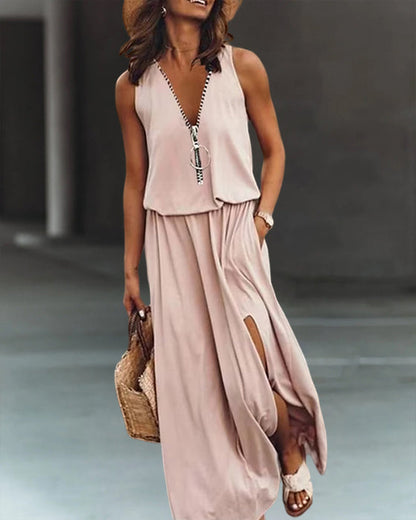 Robe simple avec fermeture éclair et fente