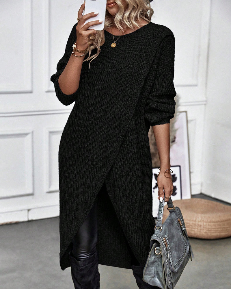 Robe Pull Midi Élégante Asymétrique À Manches Longues Pour Femmes