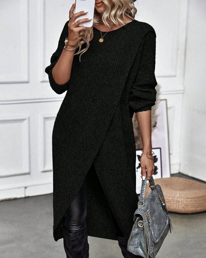 Robe Pull Midi Élégante Asymétrique À Manches Longues Pour Femmes