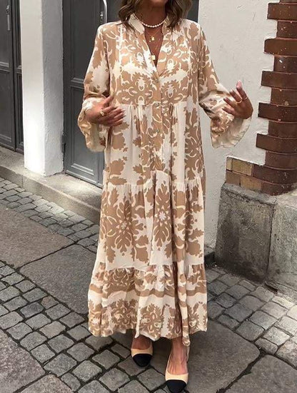 Robe Maxi Attrayante avec Décolleté en V et Manches 3/4