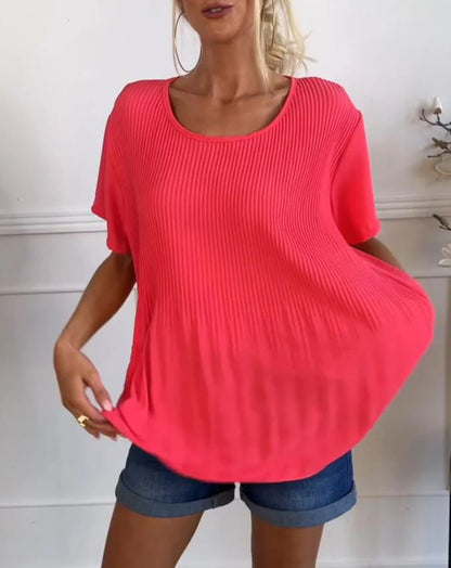 Blouse plissée col rond uni