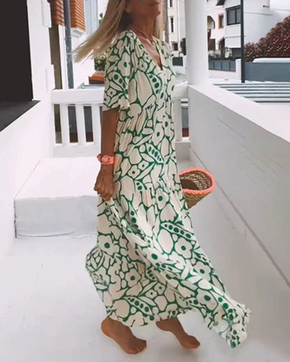 Robe Ample à Imprimé avec Décolleté en V - 💖 SPÉCIAL FÊTE DES MÈRES 👩‍🦳