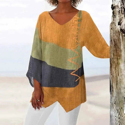 Chemisier tricolore féminin en tissu léger, élégant pour printemps-été
