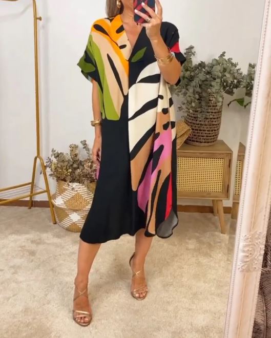 Robe décontractée à imprimé feuilles colorées