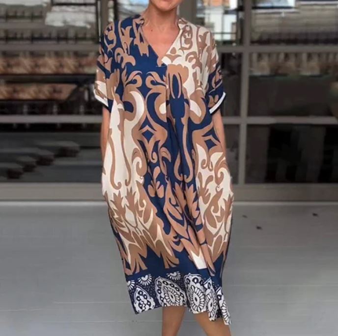 Robe midi ample à encolure en V imprimée