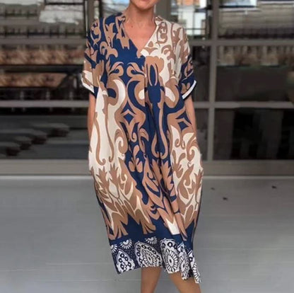Robe midi ample à encolure en V imprimée