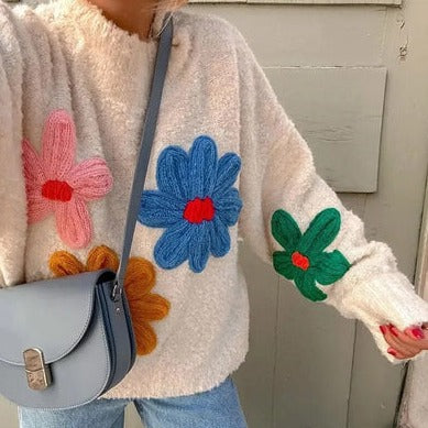 Pull en tricot floral élégant, haut superposé confortable et saisonnier
