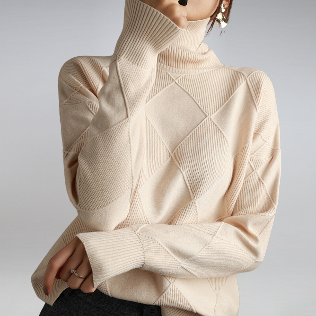 Pull à col roulé tricoté géométrique confortable