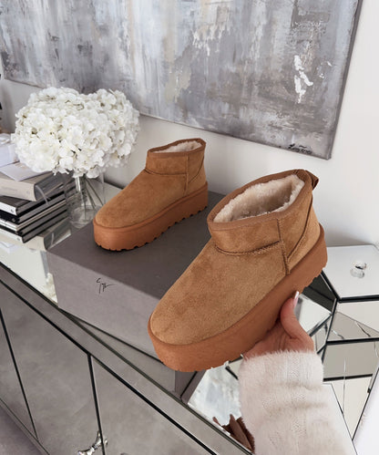 Bottes à plateforme en cuir marron pour un style quotidien élégant