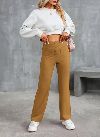 Nara™ - Haute élasticité - Pantalon décontracté taille haute à jambe droite