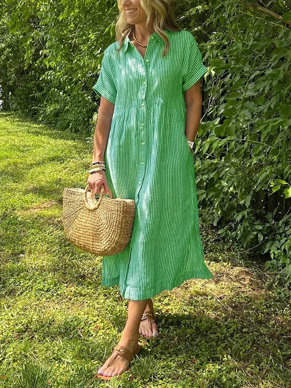 Robe chemise rayée pour femme avec revers et boutons