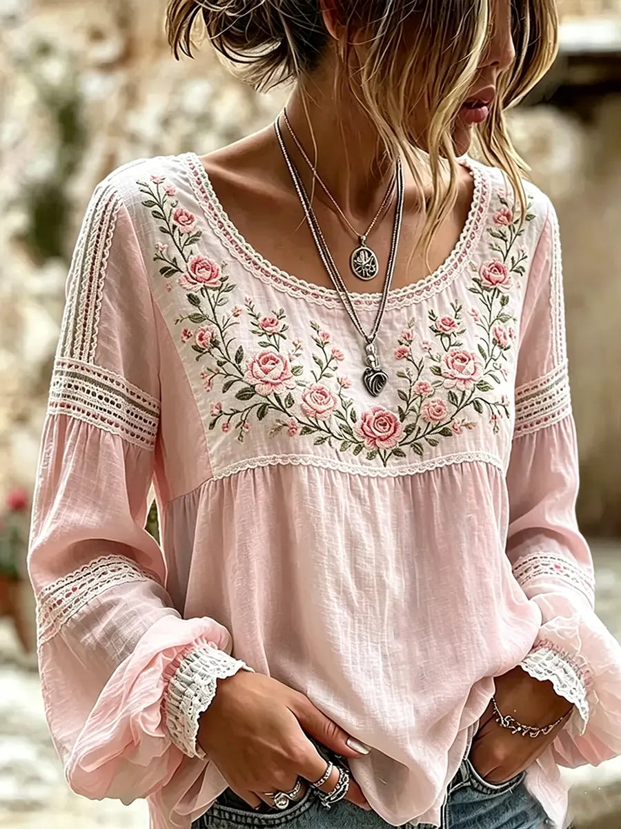 Rosélia™ | Blouse Dentelle & Roses